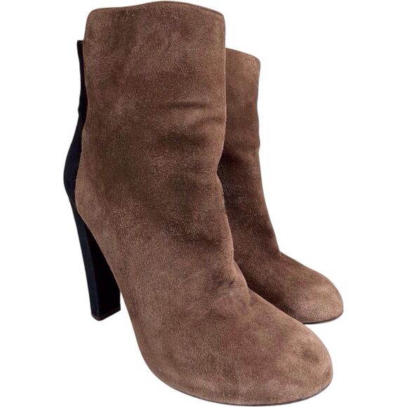 Aquazzura Suede Leather Booties Size 40 US 10 Brown Colorblock Heel Italy EUC - Picture 16 of 16